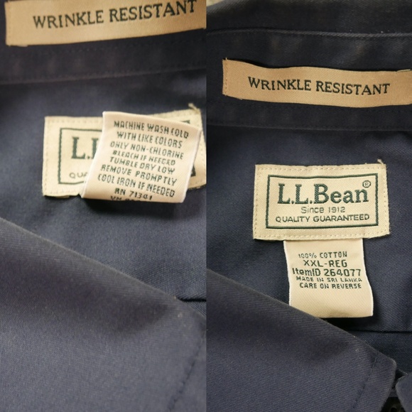 L.L. Bean Button Down Shirt Mens 2XL Navy Blue Long Sleeve Wrinkle Resistance - Picture 11 of 12